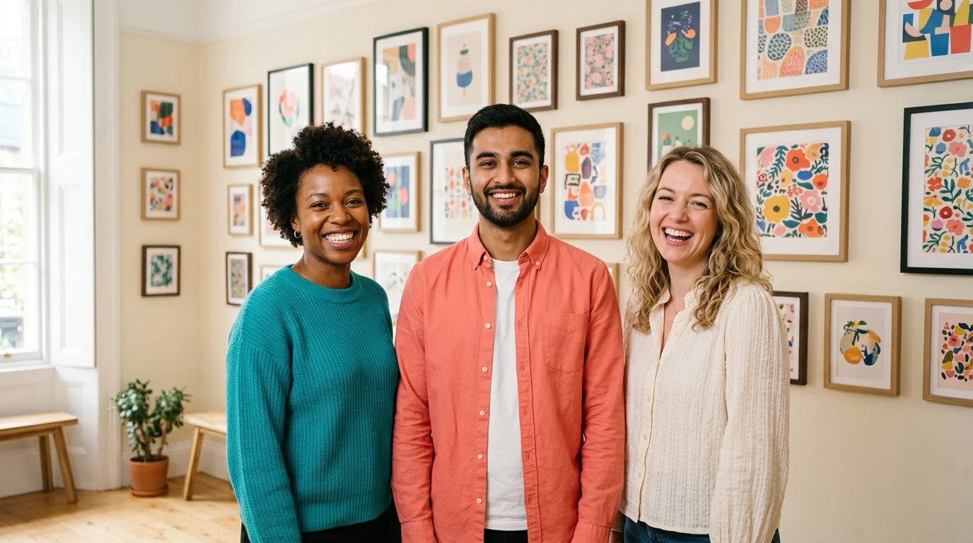 Kiwi Deck Market team in a bright gallery space