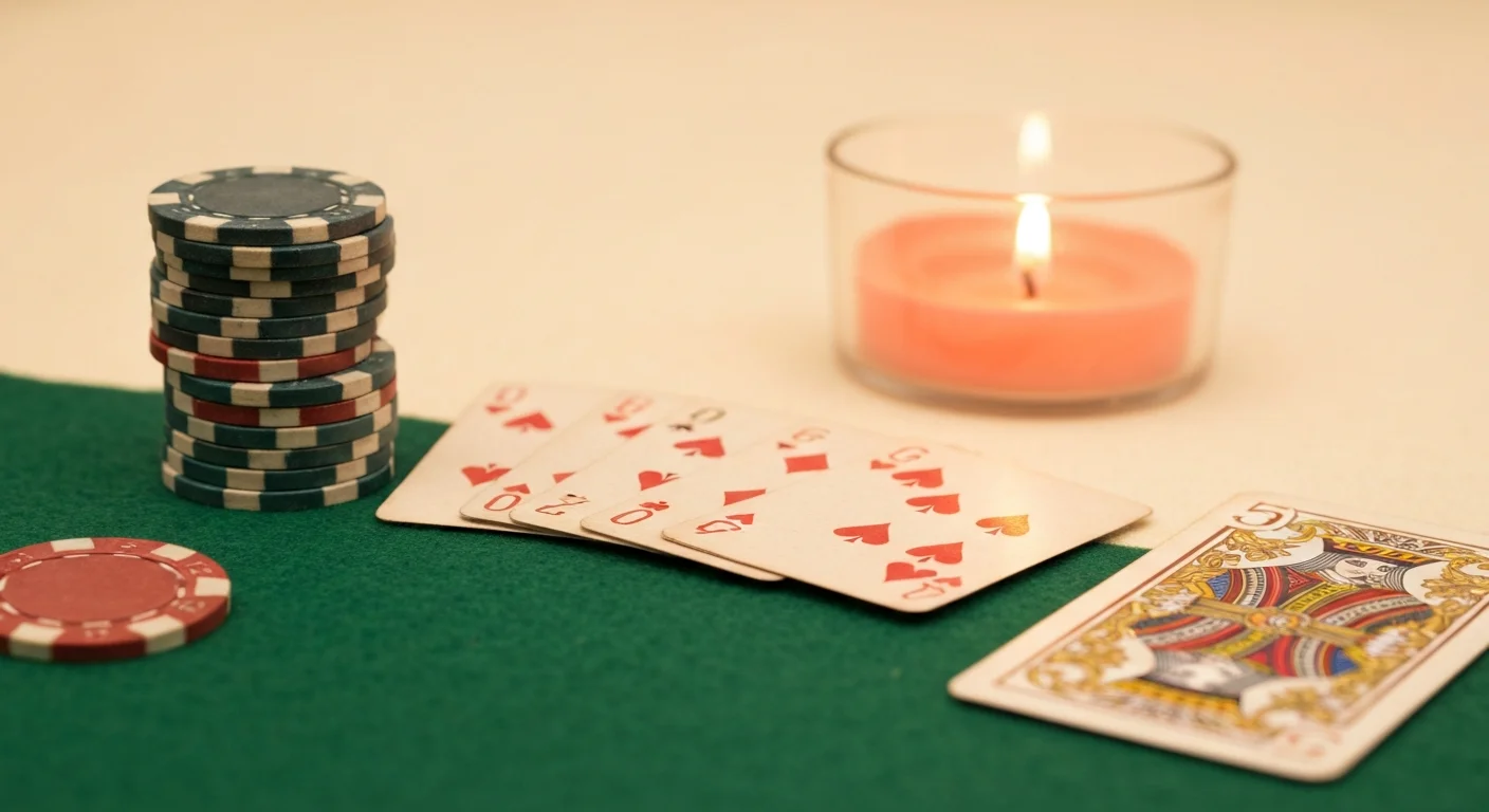 Vintage poker cards and chips on green felt